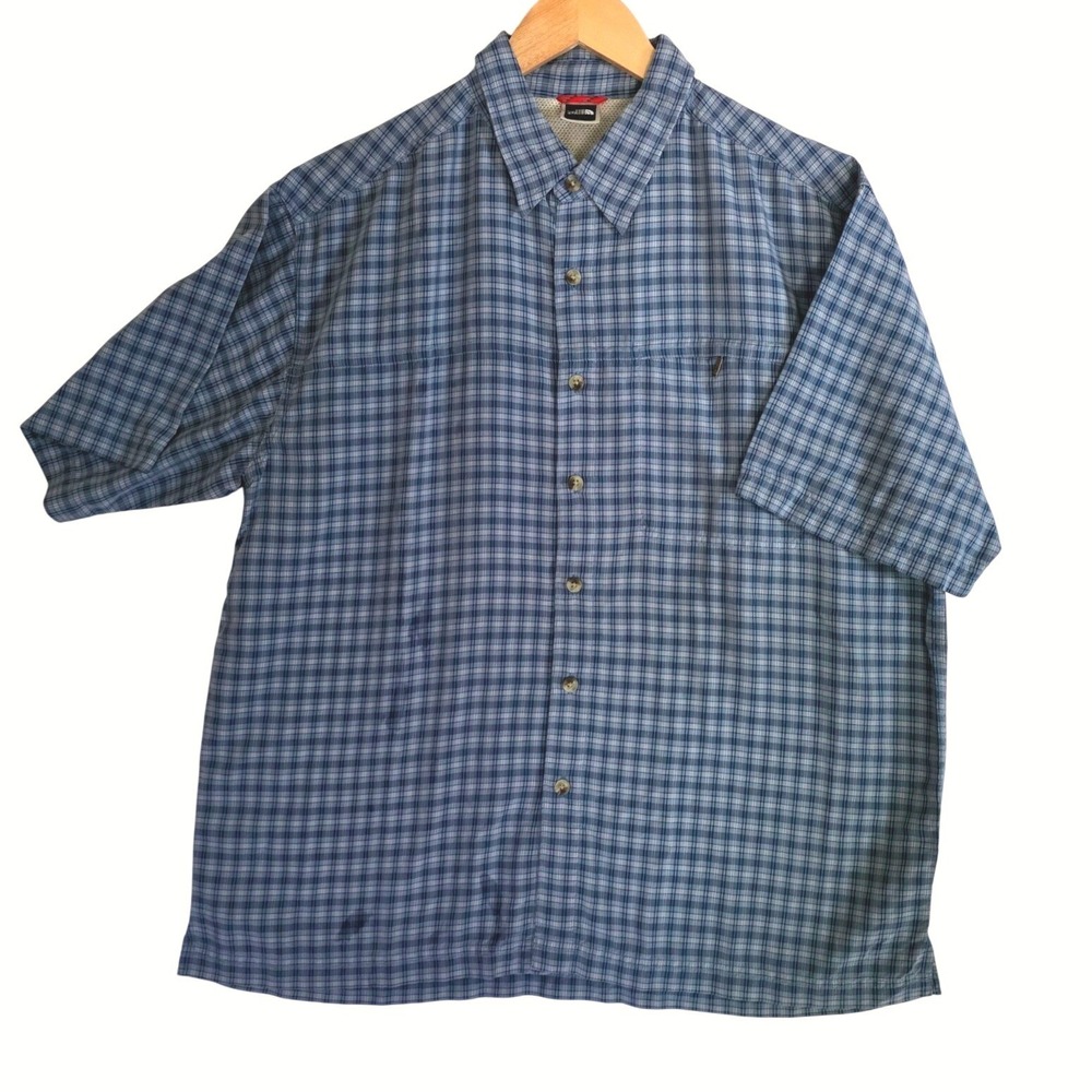 The North Face Blue Plaid Short-Sleeve Button Down Shirt Medium Gorpcore Top